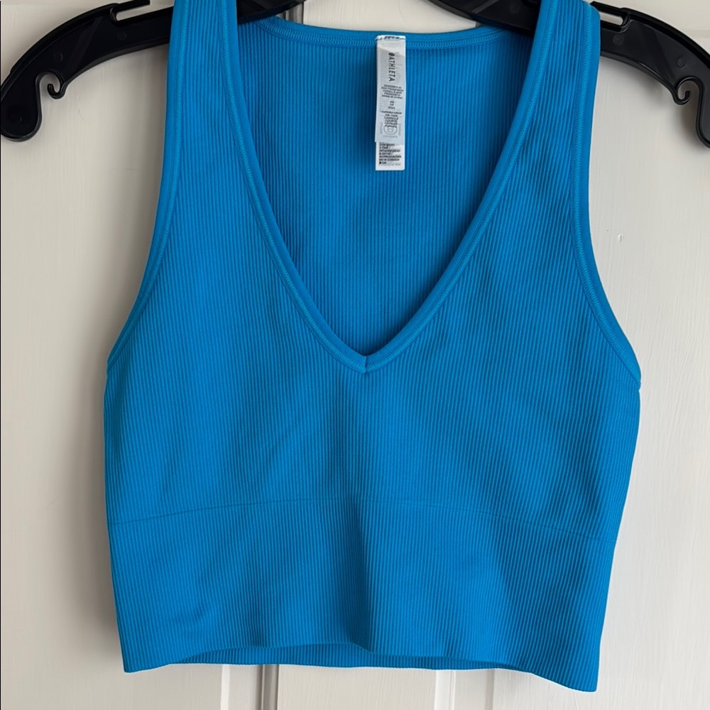 Athleta Bright Blue V-Neck Ribbed Crop Tank Top